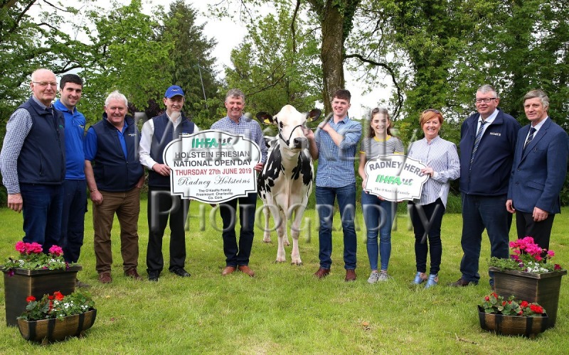 30-05-19, At the launch of the IHFA Open Day, Patrick Gaynor, President of IHFA; Niall Murphy, John Cremin and Noel Scanlon from Dairymaster; Henry, Liam, Julie and Marie O’Keeffe of Radney Herd, hosts; John Martin, Holstein Northern Ireland and Peter Ging Chairperson IHFA. The IHFA Open Day will be held at the Radney Herd, Freemount, Charleville, Co. Cork on Thursday 27th of June. All welcome. Photo Maria Kelly