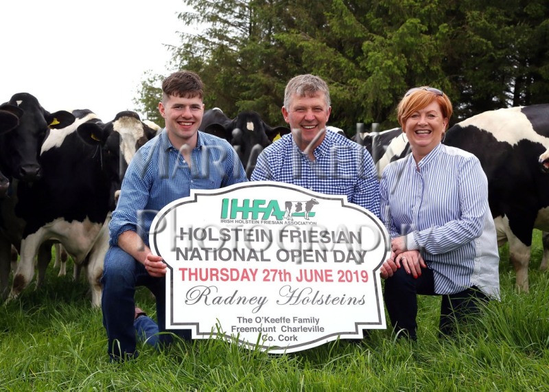 30-05-19, At the launch of the IHFA Open Day, Liam, Henry & Marie O’Keeffe of Radney Herd, host family. The IHFA Open Day will be held at the Radney Herd, Freemount, Charleville, Co. Cork on Thursday 27th of June. All welcome. Photo Maria Kelly